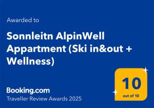 Certifikát, hodnocení, plakát nebo jiný dokument vystavený v ubytování Sonnleitn AlpinWell Appartment (Ski in&out + Wellness)