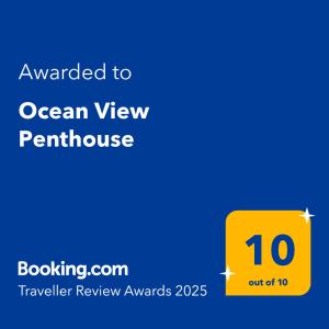 Ein Zertifikat, Auszeichnung, Logo oder anderes Dokument, das in der Unterkunft Ocean View Penthouse ausgestellt ist