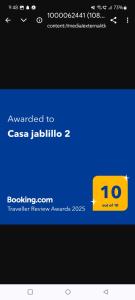 Certifikát, hodnocení, plakát nebo jiný dokument vystavený v ubytování Casa jablillo 2