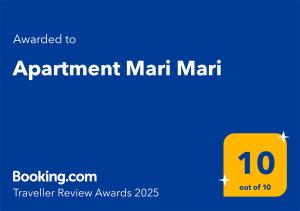 Um certificado, prémio, placa ou documento mostrado em Apartment Mari Mari