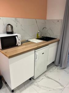 Kuchyň nebo kuchyňský kout v ubytování Hôtel Lyonnais