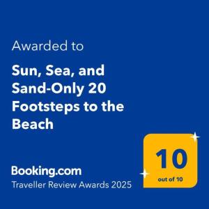 Certifikát, hodnocení, plakát nebo jiný dokument vystavený v ubytování Sun, Sea, and Sand-Only 20 Footsteps to the Beach