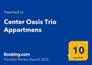 Certifikát, hodnocení, plakát nebo jiný dokument vystavený v ubytování Center Oasis Trio Appartmens