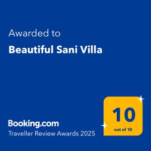 Certifikát, ocenenie alebo iný dokument vystavený v ubytovaní Beautiful Sani Villa