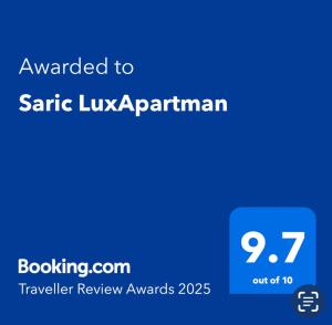 Certifikát, hodnocení, plakát nebo jiný dokument vystavený v ubytování Saric LuxApartman