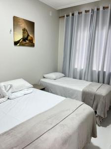 a room with two beds and a picture on the wall at Stillo Açaí Hospedaria in Bragança +12 photos