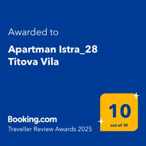 a yellow square with the text awarded to armenian ista tivo at Apartman Istra_28 Titova Vila in Zlatibor