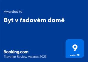 Certifikát, hodnocení, plakát nebo jiný dokument vystavený v ubytování Byt v řadovém domě
