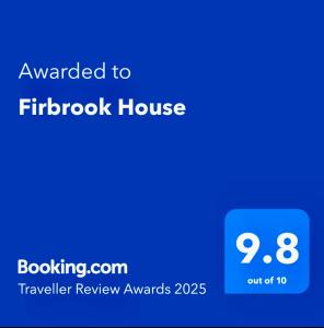 Certifikát, hodnocení, plakát nebo jiný dokument vystavený v ubytování Firbrook House