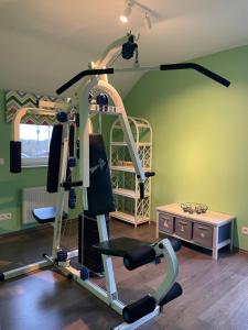 a room with a gym with a treadmill and a bed at Le Daguet in Florenville