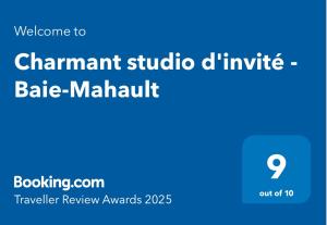 Vottorð, verðlaun, skilti eða annað skjal til sýnis á Charmant studio d'invité - Baie-Mahault