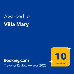 a yellow box with the text awarded to villa may at Villa Mary in Makrygialos +35 photos