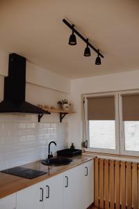 Kuchyň nebo kuchyňský kout v ubytování DOUX Apartman