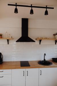 Kuchyň nebo kuchyňský kout v ubytování DOUX Apartman