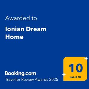 Certifikát, hodnocení, plakát nebo jiný dokument vystavený v ubytování Ionian Dream Home