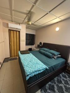 a bedroom with a bed with a cat laying on it at Rumah Iz Seksyen 20, Shah Alam in Shah Alam