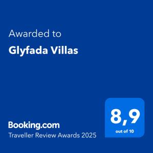 Certifikát, hodnocení, plakát nebo jiný dokument vystavený v ubytování Glyfada Villas