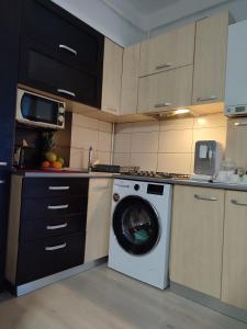 a kitchen with a washing machine in a kitchen at Cristina's Place!! in Sibiu +38 photos