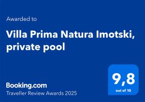 a screenshot of a phone with the text translated to villa primina natal at Villa Prima Natura Imotski, private pool in Imotski