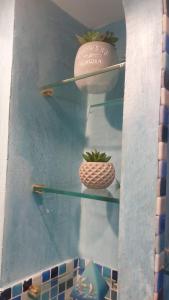 a glass table with two shelves with a pineapple on it at Alloggio turistico Giulia in Albano Laziale