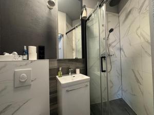 un bagno con doccia, WC e lavandino di Le petit Lyautey - Retro-chic atmosphere a Vichy Altre 22 foto