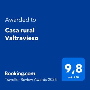 a screenshot of a cell phone with the text awarded to casa rival valencia at Casa rural Valtravieso in Las Navas del Marqués
