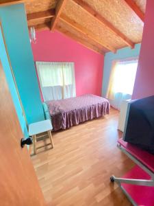 a room with a bed and a tv in it at Habitaciones S&E in Coihaique