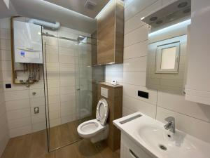 a bathroom with a toilet and a sink at Golden Soul Sarajevo Old town - Walk everywhere in Sarajevo +27 photos