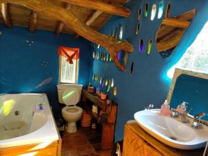 GolondrinasLa casa de Frodo的一间带水槽和卫生间的浴室以及蓝色的墙壁。