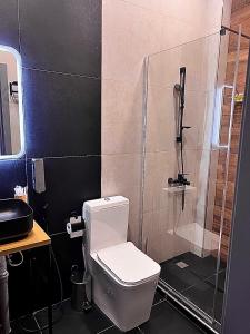 a bathroom with a toilet and a shower at Dili Hill in Dilijan +27 photos