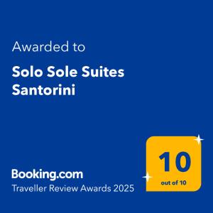 Certificato, attestato, insegna o altro documento esposto da Solo Sole Suites Santorini