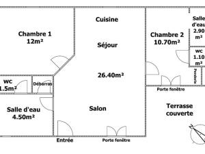 Plán poschodí v ubytovaní Maison climatisée, 2 gîtes, 2 chambres, 15 hectares, loisirs, animaux acceptés - FR-1-426-520