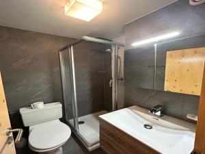 a bathroom with a toilet and a sink and a shower at Apartment in Swiss Alps near Cable Car in Veysonnaz