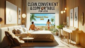 乔木提恩海滩1-Step Beach & 711! Huge Condo next to Copacabana的一男一女坐在卧室的床上