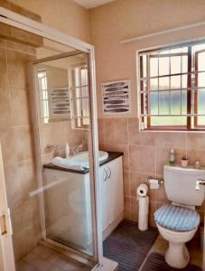 a bathroom with a shower and a toilet and a sink at ReMo in Sandton