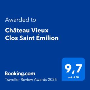 Château Vieux Clos Saint Émilion的证书、奖牌、标识或其他文件