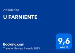 a blue square with the words awarded to u farminer at U FARNIENTE in Patrimonio
