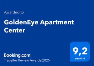 Certifikát, ocenenie alebo iný dokument vystavený v ubytovaní GoldenEye Apartment Center