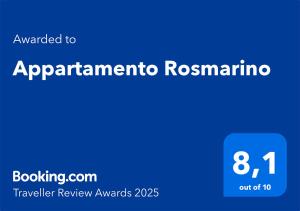 Certifikát, hodnocení, plakát nebo jiný dokument vystavený v ubytování Appartamento Rosmarino