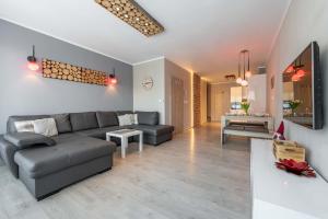 una sala de estar con un sofá y una mesa en Apartamenty Nad Żylicą przy deptaku - Dream Apart, en Szczyrk