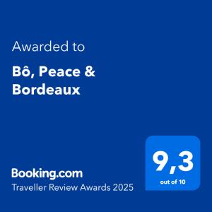 Certyfikat, podpis lub inny dokument wystawiony w obiekcie Bô, Peace & Bordeaux