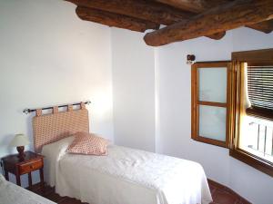 Schlafzimmer mit einem Bett und einem Fenster in der Unterkunft Casa Plana in Colungo