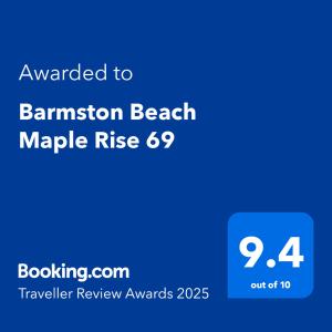 Certifikát, hodnocení, plakát nebo jiný dokument vystavený v ubytování Barmston Beach Maple Rise 69