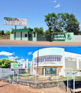 two pictures of a building with a fence in front of it at Quartos com banheiro compartilhado em Araguaína in Araguaína