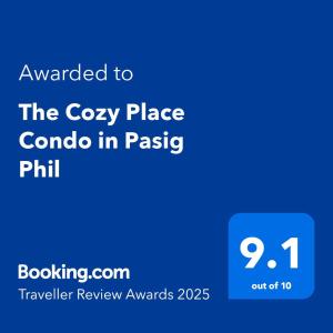Certifikát, hodnocení, plakát nebo jiný dokument vystavený v ubytování The Cozy Place Condo in Pasig Phil