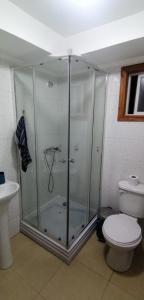 a shower stall in a bathroom with a toilet at Rincón Puyehue Primer Nivel in Puyehue