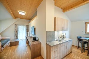 kuchnia ze zlewem i salon w obiekcie Apartmenthaus Pastner am Teich w mieście Übelbach