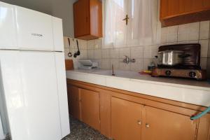 a kitchen with a white refrigerator and a sink at Ioannis House Apartment in Asprovalta