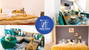 eine Collage mit Bildern eines Hotelzimmers in der Unterkunft Stylish 6-Bedroom House, Ideal for Contractors! in Monkwearmouth