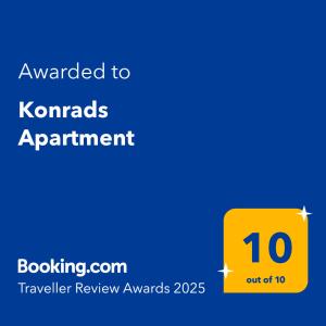 Certifikát, hodnocení, plakát nebo jiný dokument vystavený v ubytování Konrads Apartment